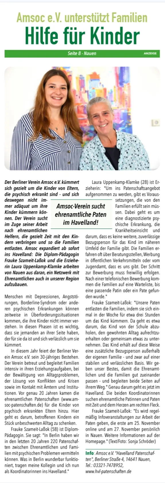 Zeitungsartikel aus "Unser Havelland"